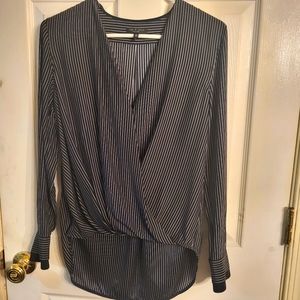 Rag & Bone Womens Victor Draped Silk Blouse XS Long Sleeve Black White Striped